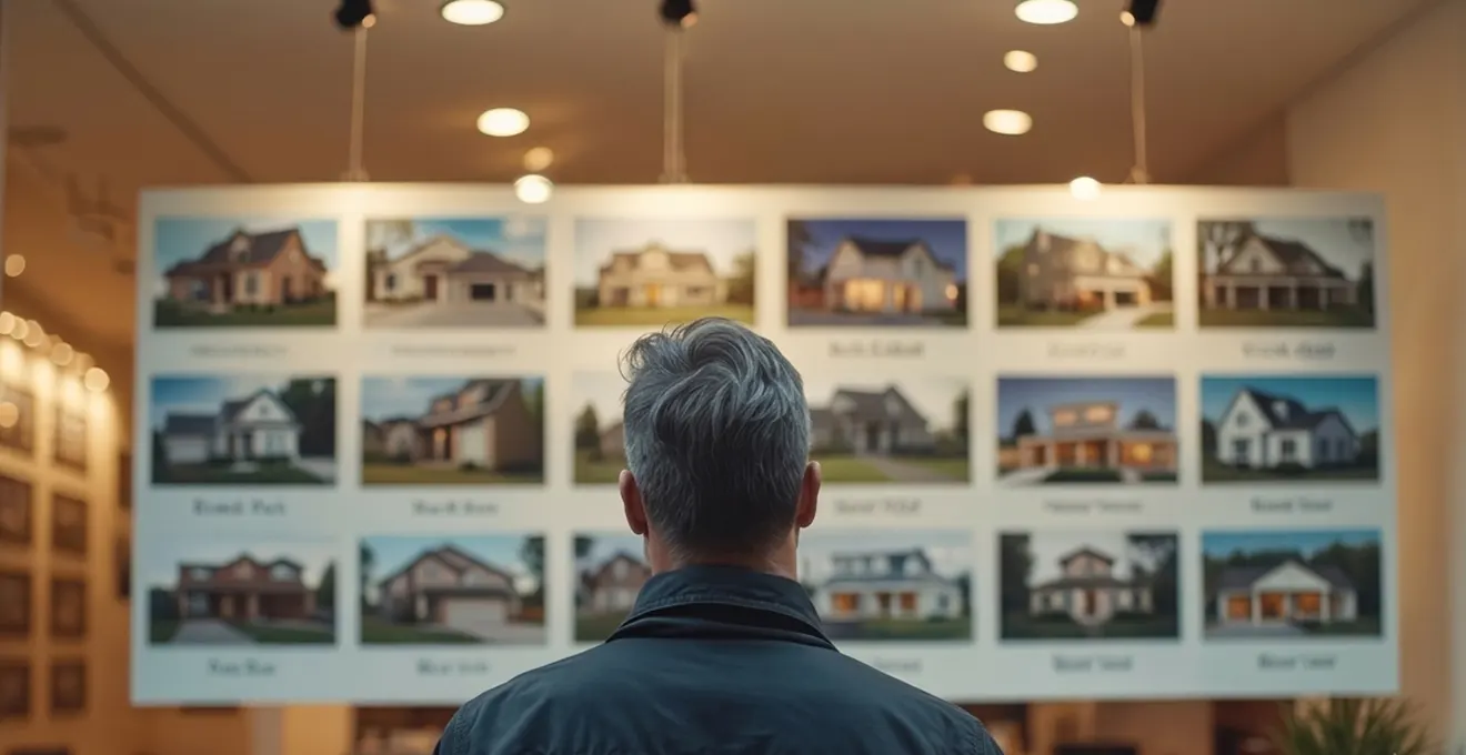 Responsable marketing d'agence immobilière analysant les statistiques de performance de ses annonces sur un tableau de bord de portail immobilier français affiché sur grand écran d'ordinateur dans un bureau moderne